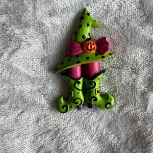 Green Witch Hat & Boots Halloween Pin with Pink Accents